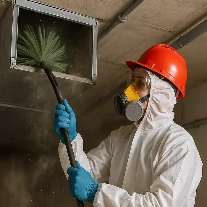 Technician performing same day  Urgent  air duct cleaning in katy TX home